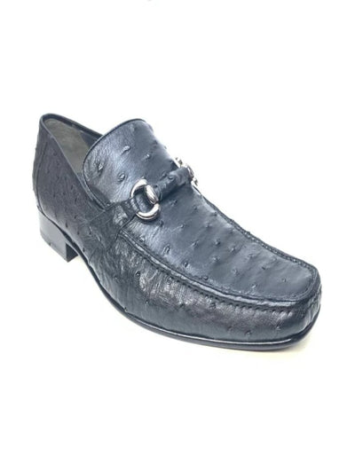 Los Altos Men's Black Ostrich Quill Buckled Dress Loafers 1   - from alligatorwarehouse.com