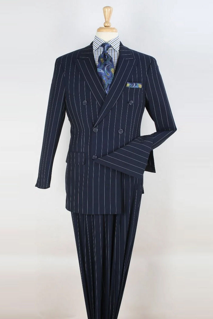 Apollo King Navy Pinstripe Gangster Suit - 1920s Double Breasted