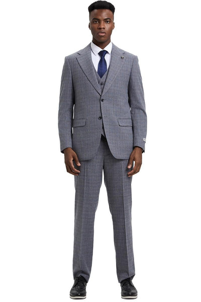 Men's Stacy Adams Modern Fit Vested Suit in Light Grey Micro Check Plaid 2 SM167H1-09-38R  - from alligatorwarehouse.com