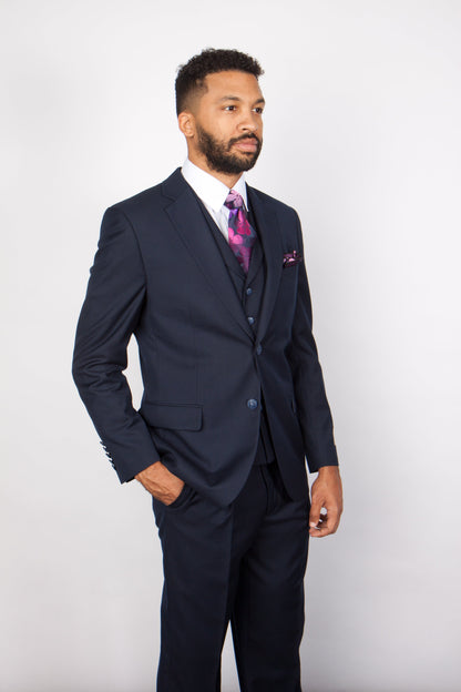Men’s Solid Navy Blue 3-Piece Suit – CYRUS RM116 by Rossi Man