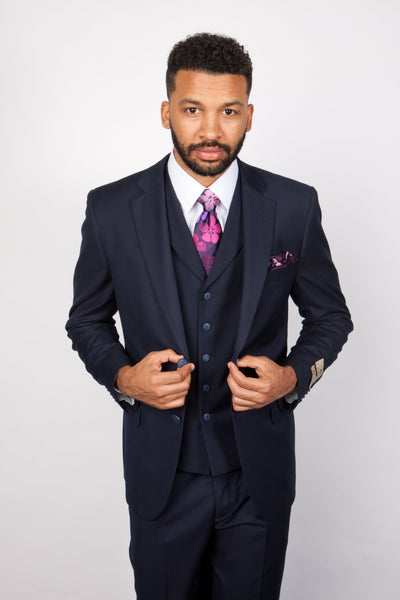 Men’s Solid Navy Blue 3-Piece Suit – CYRUS RM116 by Rossi Man 5 CYRUS-RM116  - from alligatorwarehouse.com