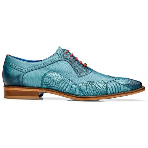 Belvedere Roberto Antique Aqua Genuine American Alligator  Calf Wingtip Oxford Shoes