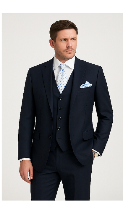 Men’s Solid Navy Blue 3-Piece Suit – CYRUS RM116 by Rossi Man