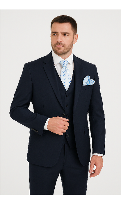 Men’s Solid Navy Blue 3-Piece Suit – CYRUS RM116 by Rossi Man
