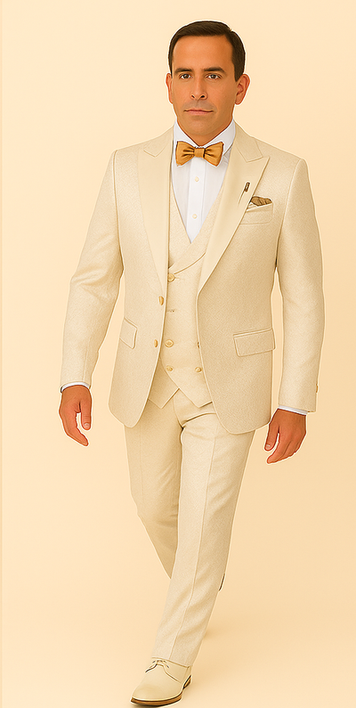 Rossi Man FORD RM1913 – Slim Fit 3-Piece Suit for Men in Off-White | Classic Style for Formal Occasions 4   - from alligatorwarehouse.com