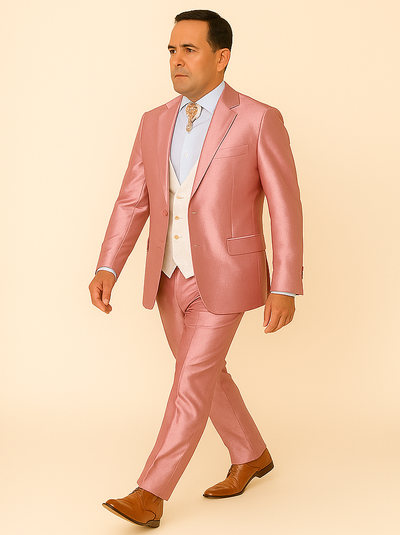 Rossi Man LEO RM1602 – Men's 3-Piece Slim Fit Suit in Pink | Modern Classic Formalwear 4   - from alligatorwarehouse.com