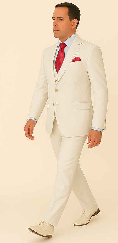Rossi Man Slim Fit 3-Piece White Suit – Peak Lapel, Double-Breasted Vest & Flat Front Pants 2   - from alligatorwarehouse.com