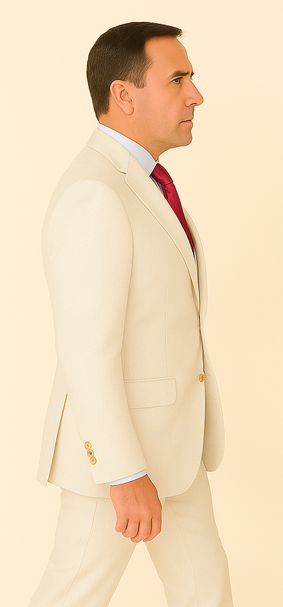 Rossi Man Slim Fit 3-Piece White Suit – Peak Lapel, Double-Breasted Vest & Flat Front Pants 3   - from alligatorwarehouse.com