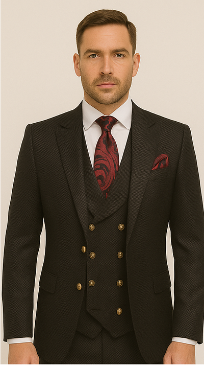 Men’s Formal 3-Piece Suit – Rossi Man Bond Slim Fit in Black | RM1751 5   - from alligatorwarehouse.com