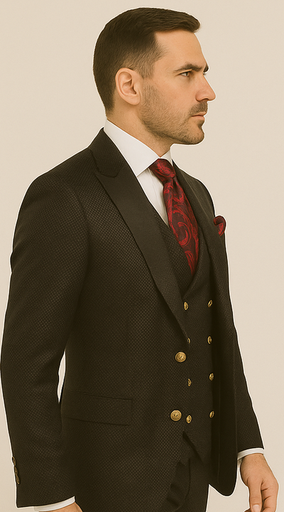 Men’s Formal 3-Piece Suit – Rossi Man Bond Slim Fit in Black | RM1751 3   - from alligatorwarehouse.com