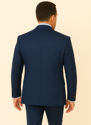 Rossi Man BOND RM1752 Slim Fit 3-Piece Navy Suit – 1-Button Peak Lapel, Double-Breasted Vest & Flat Front Pants
