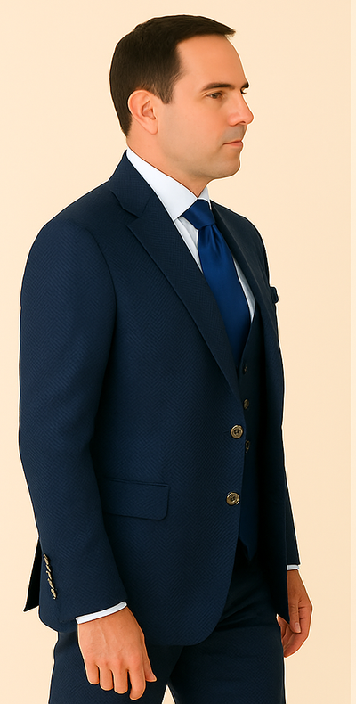 Rossi Man BOND RM1752 Slim Fit 3-Piece Navy Suit – 1-Button Peak Lapel, Double-Breasted Vest & Flat Front Pants 3   - from alligatorwarehouse.com