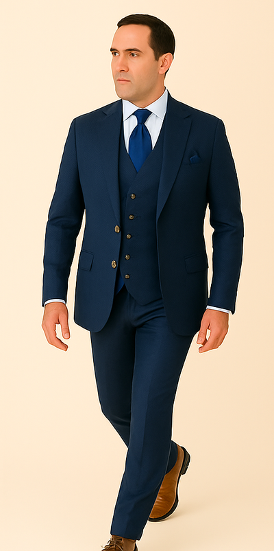 Rossi Man BOND RM1752 Slim Fit 3-Piece Navy Suit – 1-Button Peak Lapel, Double-Breasted Vest & Flat Front Pants 4   - from alligatorwarehouse.com