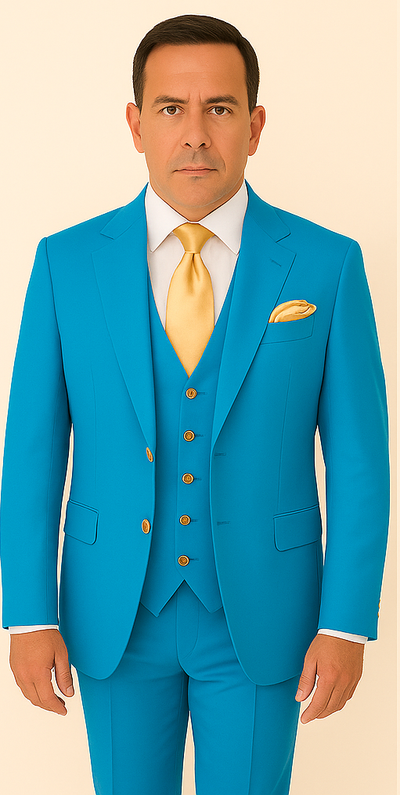 Rossi Man BOND RM1776 Slim Fit 3-Piece Suit – Tailored Turquoise Blue Suit for Formal Occasions 5   - from alligatorwarehouse.com