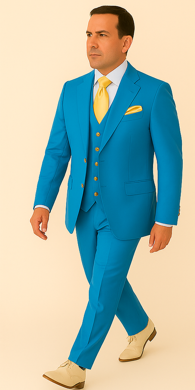 Rossi Man BOND RM1776 Slim Fit 3-Piece Suit – Tailored Turquoise Blue Suit for Formal Occasions 4   - from alligatorwarehouse.com