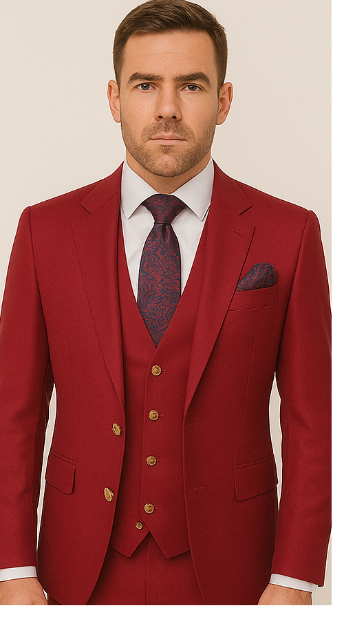 Rossi Man BOND RM1777 Slim Fit 3-Piece Red Suit – Modern Tailored Suit for Men