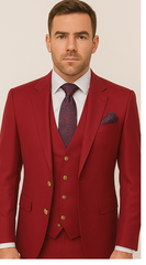 Rossi Man BOND RM1777 Slim Fit 3-Piece Red Suit – Modern Tailored Suit for Men