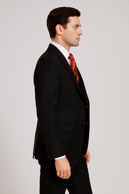 Men’s Modern Formal Suit – Rossi Man Max 3-Piece Slim Fit in Solid Black | RM1101