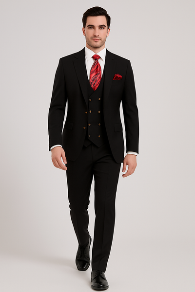Men’s Modern Formal Suit – Rossi Man Max 3-Piece Slim Fit in Solid Black | RM1101 2   - from alligatorwarehouse.com