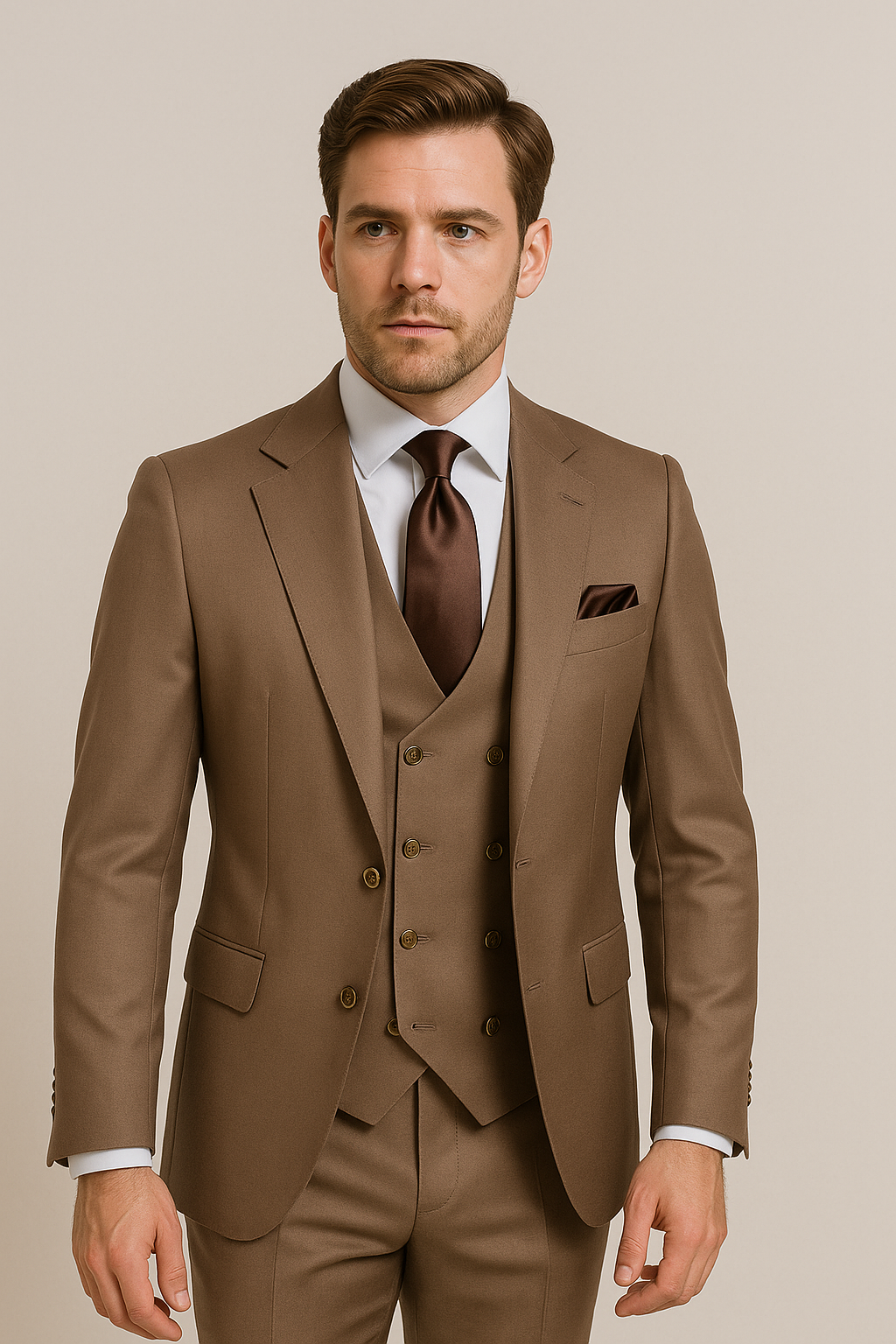 Men’s Modern Formal Suit – Rossi Man Max Slim Fit 3-Piece in Solid Mocha | RM1172 2   - from alligatorwarehouse.com