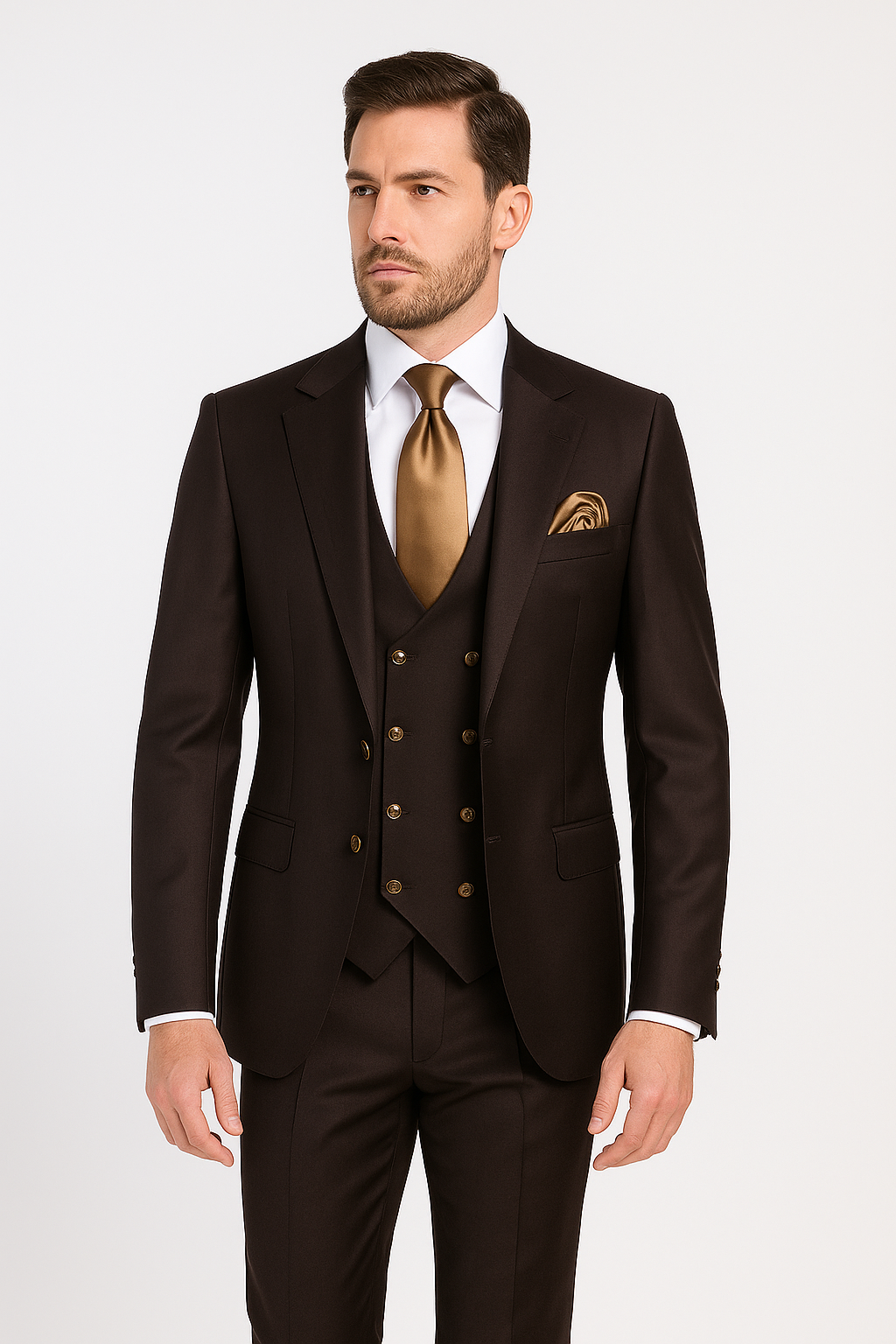 Chocolate Brown Slim Fit Suit – Rossi Man Max 3-Piece Formal Set 5   - from alligatorwarehouse.com