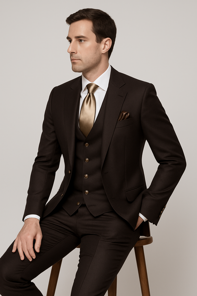 Chocolate Brown Slim Fit Suit – Rossi Man Max 3-Piece Formal Set 3   - from alligatorwarehouse.com