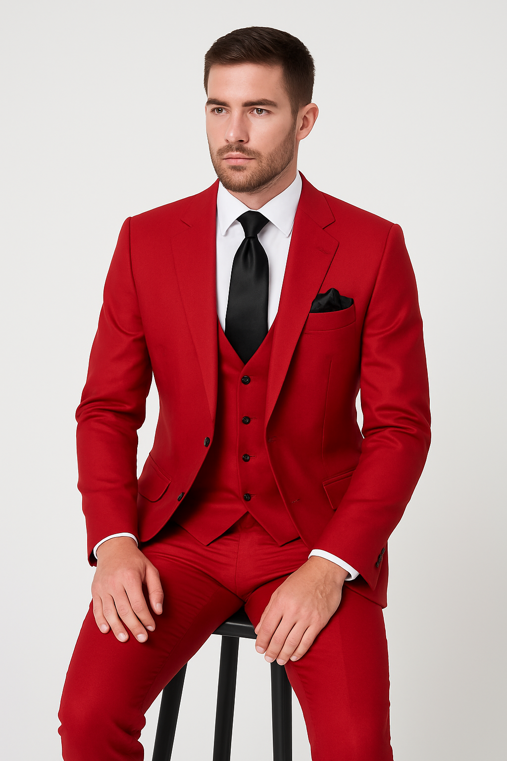 Rossi Man Max Slim Fit Formal Suit – 3-Piece Set in Bold Solid Red | RM1191