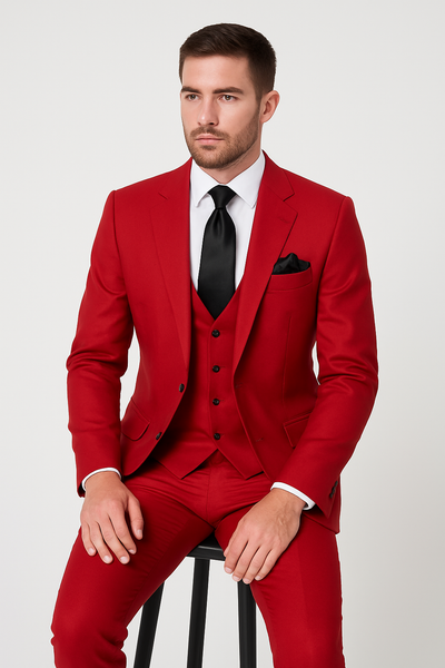 Rossi Man Max Slim Fit Formal Suit – 3-Piece Set in Bold Solid Red | RM1191 2   - from alligatorwarehouse.com