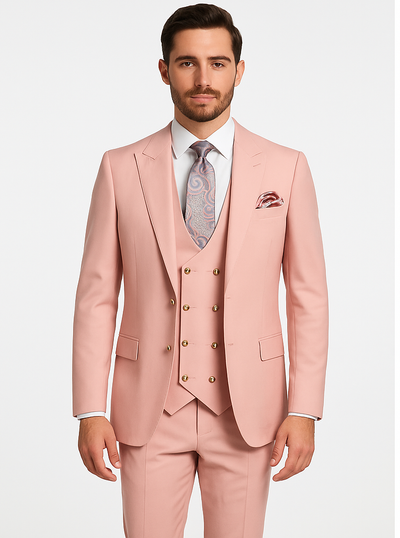Rossi Man MAX RM1203 Slim Fit 3-Piece Suit – Stylish Solid Pink Formalwear for Men 5   - from alligatorwarehouse.com