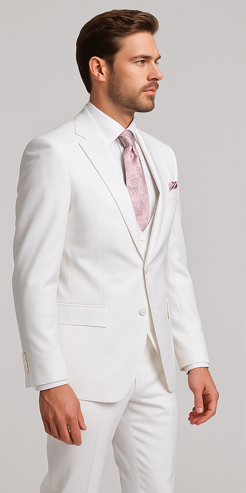 Rossi Man MAX RM1374 Slim Fit 3-Piece Suit – Elegant Solid White Formalwear for Men