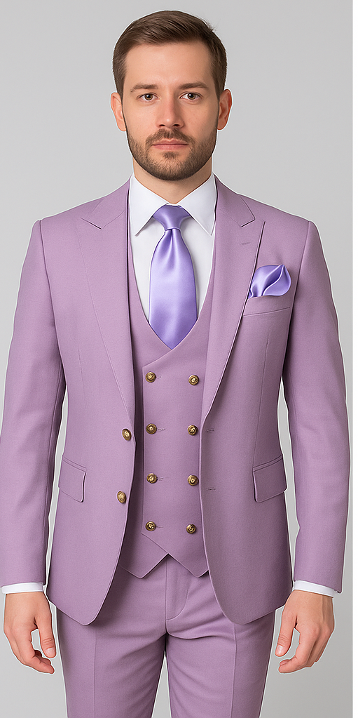 Rossi Man MAX RM1378 Slim Fit 3-Piece Suit – Sophisticated Solid Lavender Suit for Men