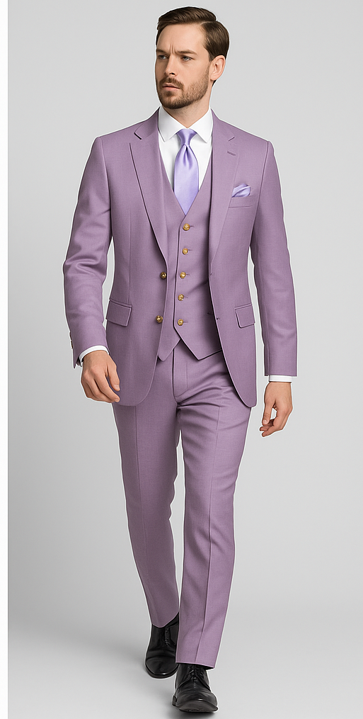 Rossi Man MAX RM1378 Slim Fit 3-Piece Suit – Sophisticated Solid Lavender Suit for Men