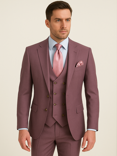 Rossi Man MAX RM1381 Slim Fit 3-Piece Suit – Modern Tailored Solid Raspberry Suit for Men 5   - from alligatorwarehouse.com