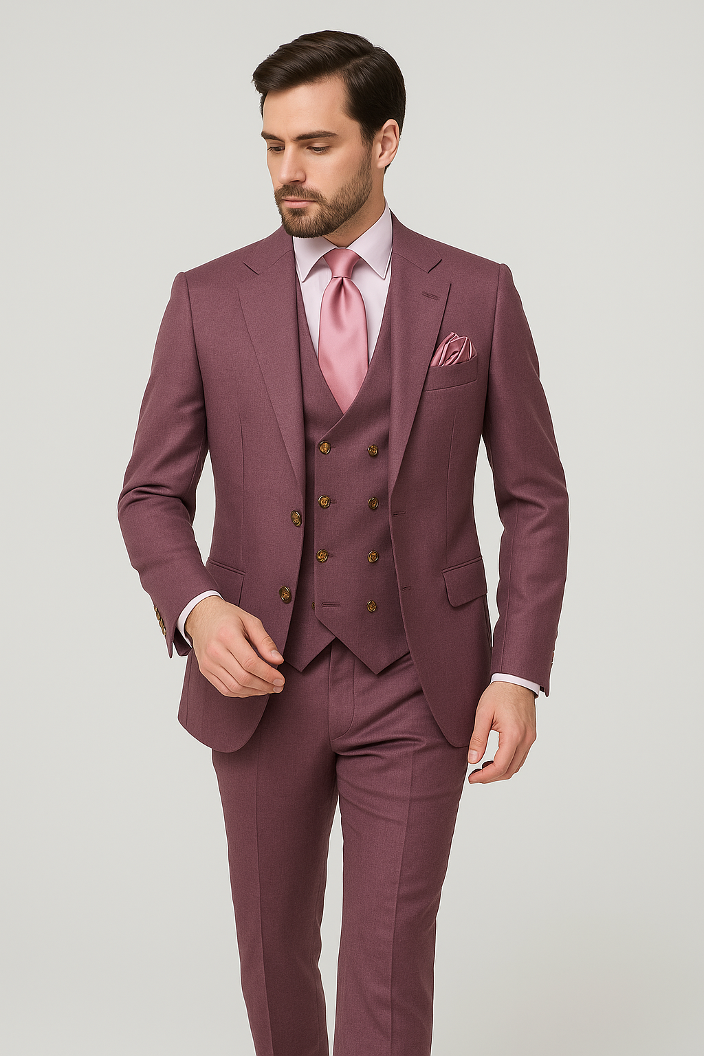Rossi Man MAX RM1381 Slim Fit 3-Piece Suit – Modern Tailored Solid Raspberry Suit for Men 4   - from alligatorwarehouse.com