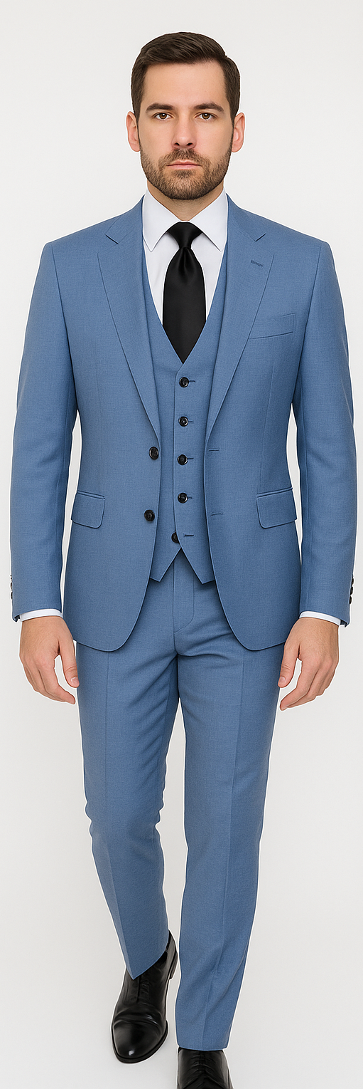 Rossi Man MAX RM1387 Slim Fit 3-Piece Suit – Stylish Solid Blue Formalwear for Men 5   - from alligatorwarehouse.com