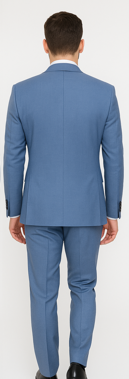 Rossi Man MAX RM1387 Slim Fit 3-Piece Suit – Stylish Solid Blue Formalwear for Men