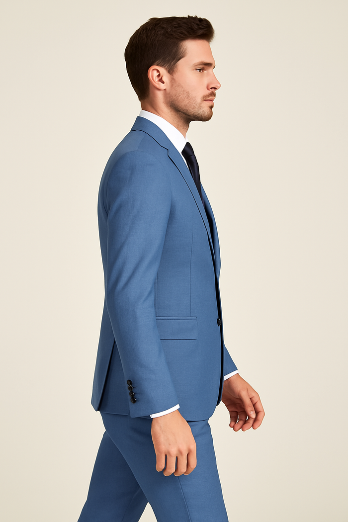 Rossi Man MAX RM1387 Slim Fit 3-Piece Suit – Stylish Solid Blue Formalwear for Men
