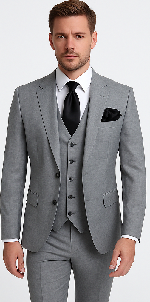 Rossi Man MAX RM1389 Slim Fit 3-Piece Suit – Elegant Solid Grey Formalwear for Men