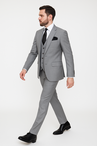 Rossi Man MAX RM1389 Slim Fit 3-Piece Suit – Elegant Solid Grey Formalwear for Men 4   - from alligatorwarehouse.com