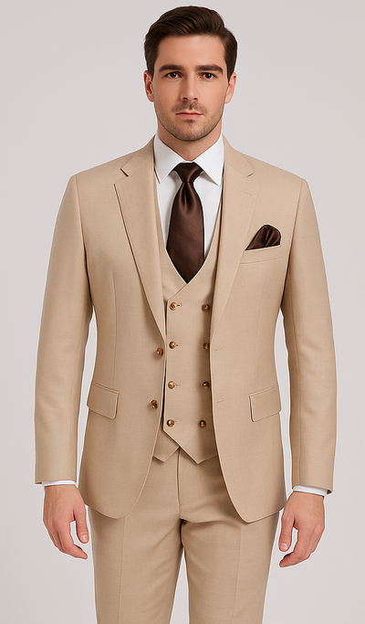 Rossi Man Max RM1391 – Slim Fit 3-Piece Men’s Suit in Solid Beige 5   - from alligatorwarehouse.com