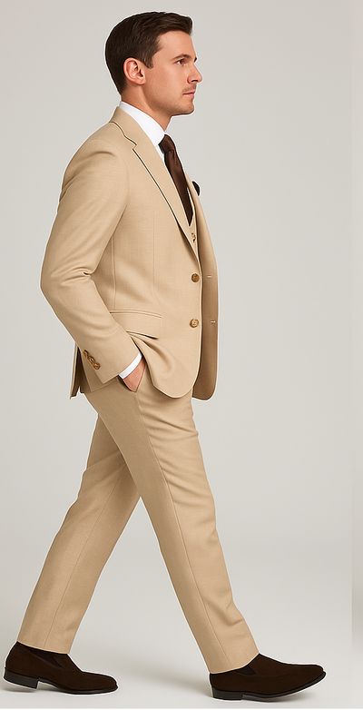 Rossi Man Max RM1391 – Slim Fit 3-Piece Men’s Suit in Solid Beige 2   - from alligatorwarehouse.com