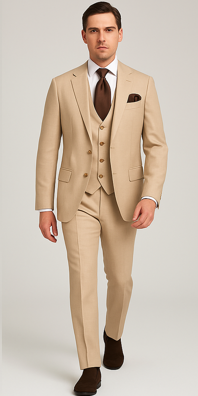 Rossi Man Max RM1391 – Slim Fit 3-Piece Men’s Suit in Solid Beige 4   - from alligatorwarehouse.com