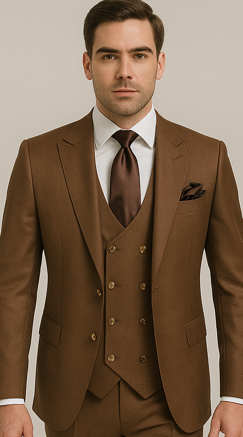 Rossi Man Max RM1392 – Slim Fit 3-Piece Men’s Suit in Solid Brown 5   - from alligatorwarehouse.com