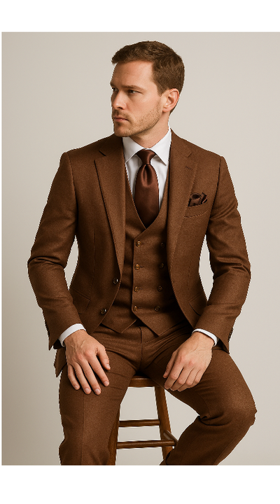 Rossi Man Max RM1392 – Slim Fit 3-Piece Men’s Suit in Solid Brown 2   - from alligatorwarehouse.com