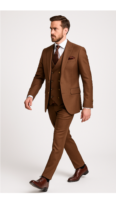 Rossi Man Max RM1392 – Slim Fit 3-Piece Men’s Suit in Solid Brown 4   - from alligatorwarehouse.com