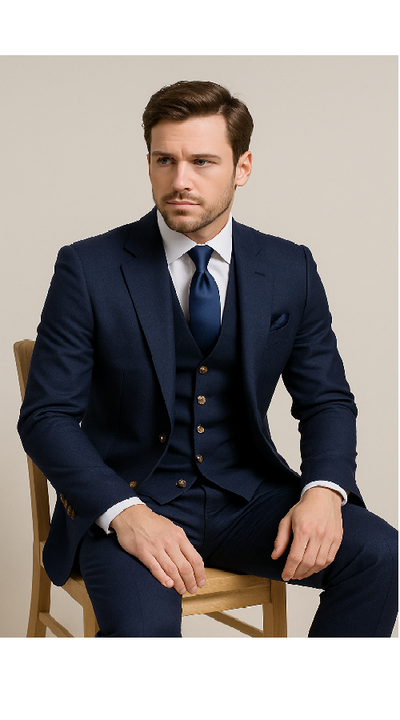 Modern 3-Piece Suit for Men – Rossi Man Max Tailored Slim Fit in Solid Navy | RM1393 4   - from alligatorwarehouse.com