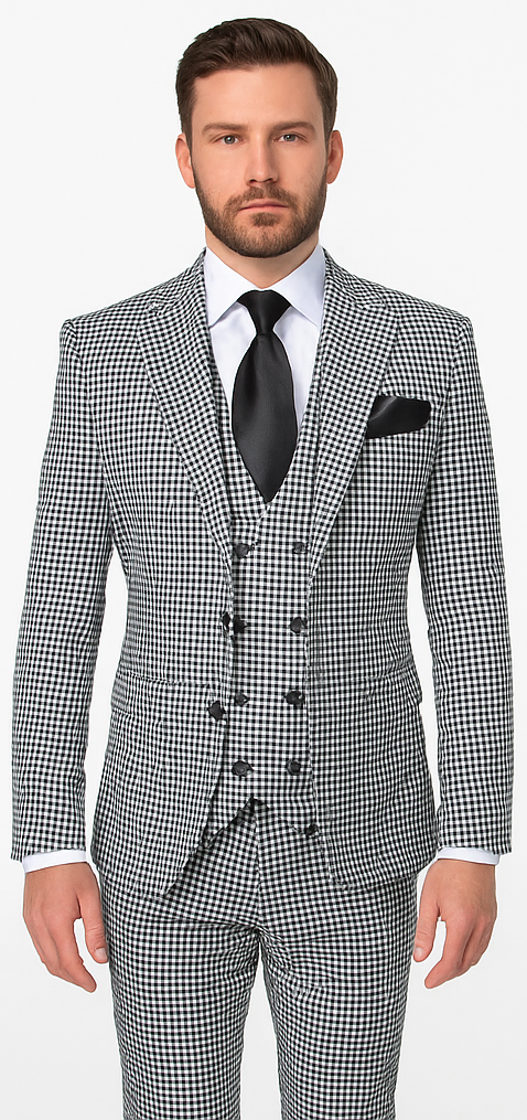 Rossi Man MAX RM1710 Slim Fit 3-Piece Suit – Modern Black and White Suit for Men