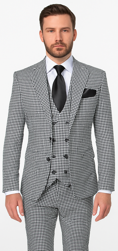 Rossi Man MAX RM1710 Slim Fit 3-Piece Suit – Modern Black and White Suit for Men 5   - from alligatorwarehouse.com