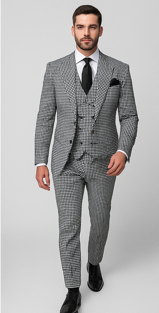 Rossi Man MAX RM1710 Slim Fit 3-Piece Suit – Modern Black and White Suit for Men