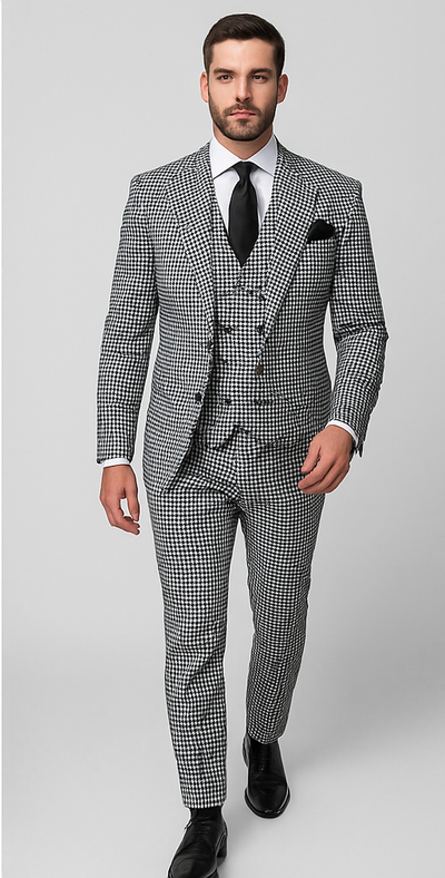 Rossi Man MAX RM1710 Slim Fit 3-Piece Suit – Modern Black and White Suit for Men 4   - from alligatorwarehouse.com